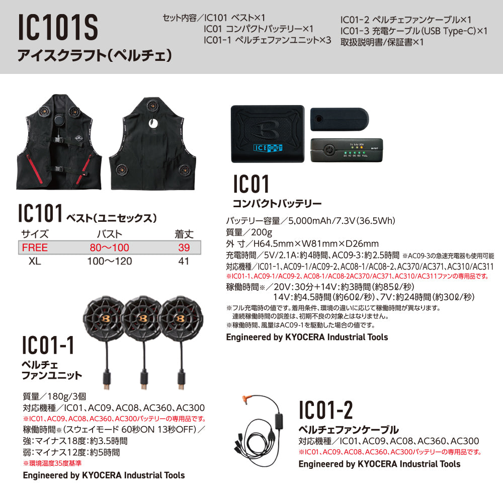 バートル 2025年 最新 ベスト ＆ ペルチェ デバイス & バッテリーセット フルセット IC101S